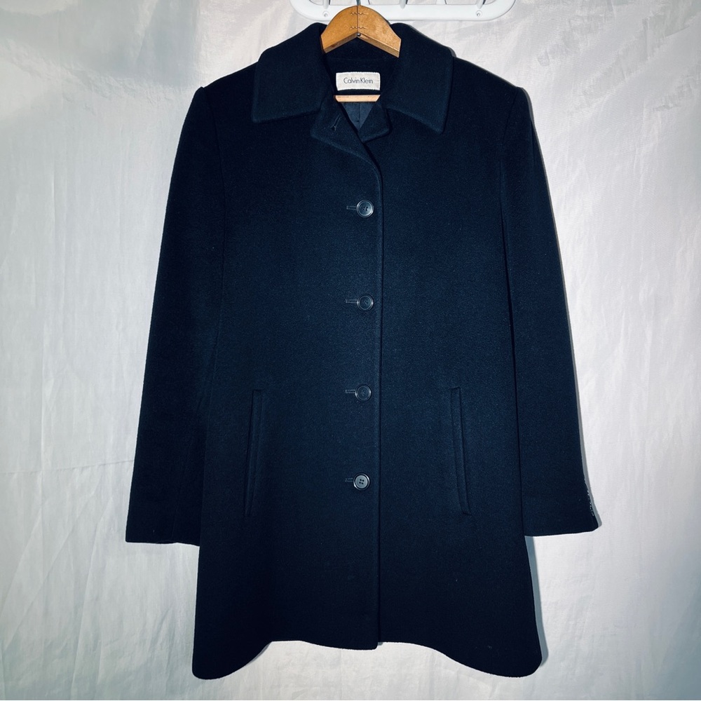 Vintage 1990s Calvin Klein 100% Merino Wool Single Breasted Walker Car Coat - 8
